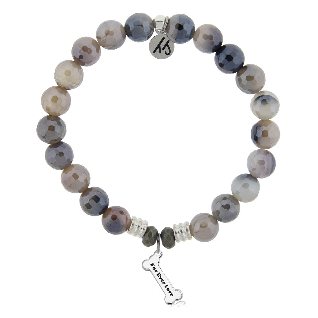 Storm Agate Stone Bracelet with Fur Ever Love Sterling Silver Charm