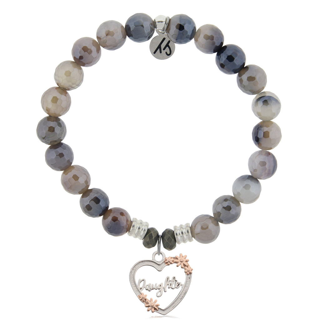 Storm Agate Stone Bracelet with Heart Daughter Sterling Silver Charm