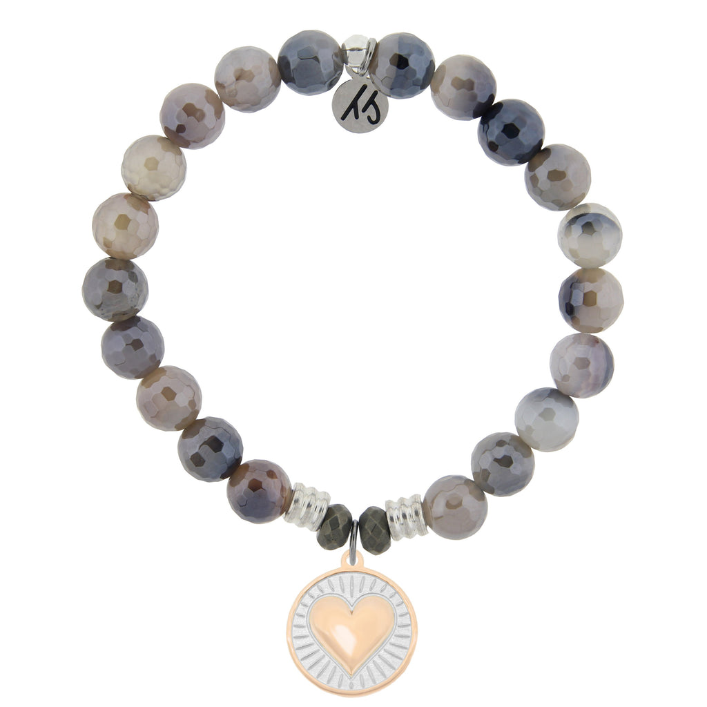 Storm Agate Stone Bracelet with Heart of Gold Sterling Silver Charm