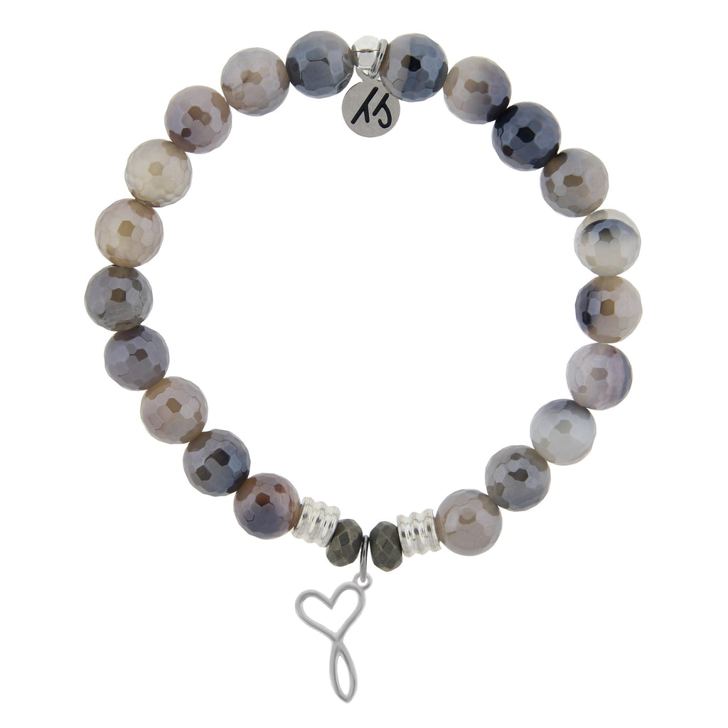 Storm Agate Stone Bracelet with Infinity Heart Sterling Silver Charm