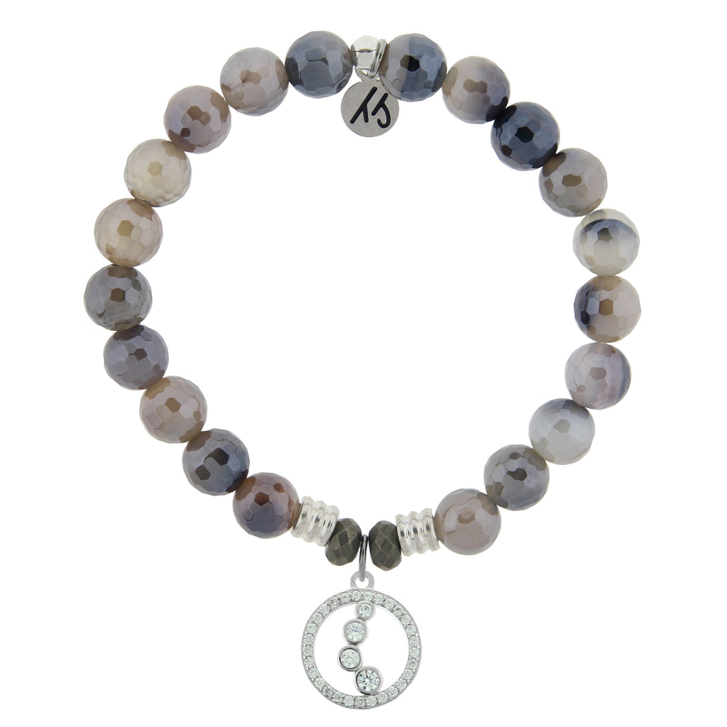 Storm Agate Stone Bracelet with One Step At A Time Sterling Silver Charm
