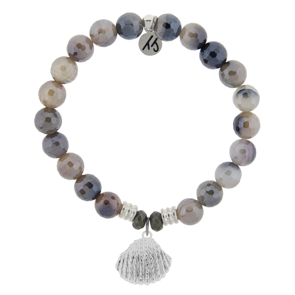 Storm Agate Stone Bracelet with Seashell Sterling Silver Charm