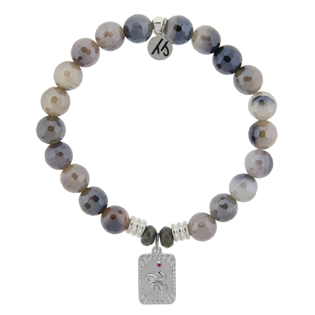 Storm Agate Stone Bracelet with Snake Sterling Silver Charm