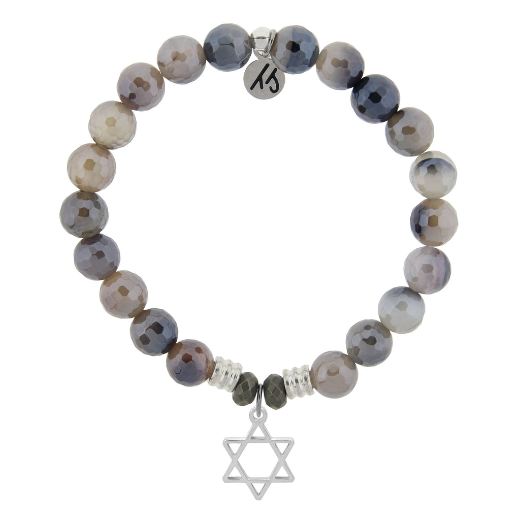Storm Agate Stone Bracelet with Star of David Sterling Silver Charm