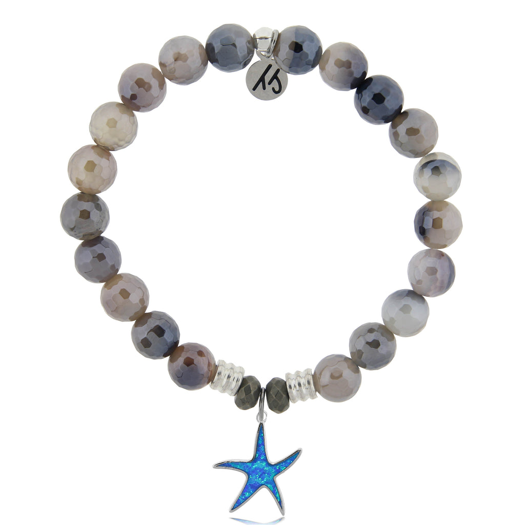 Storm Agate Stone Bracelet with Star of the Sea Sterling Silver Charm