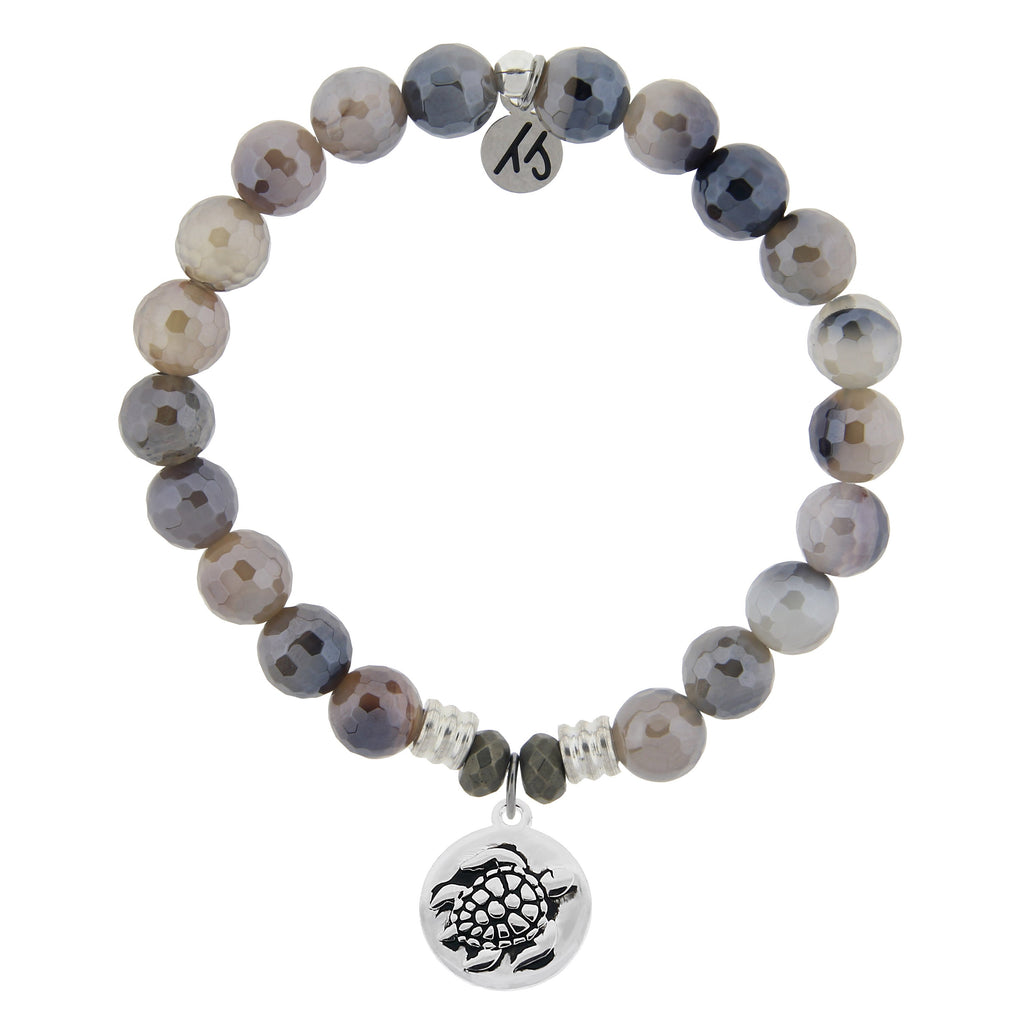 Storm Agate Stone Bracelet with Turtle Sterling Silver Charm