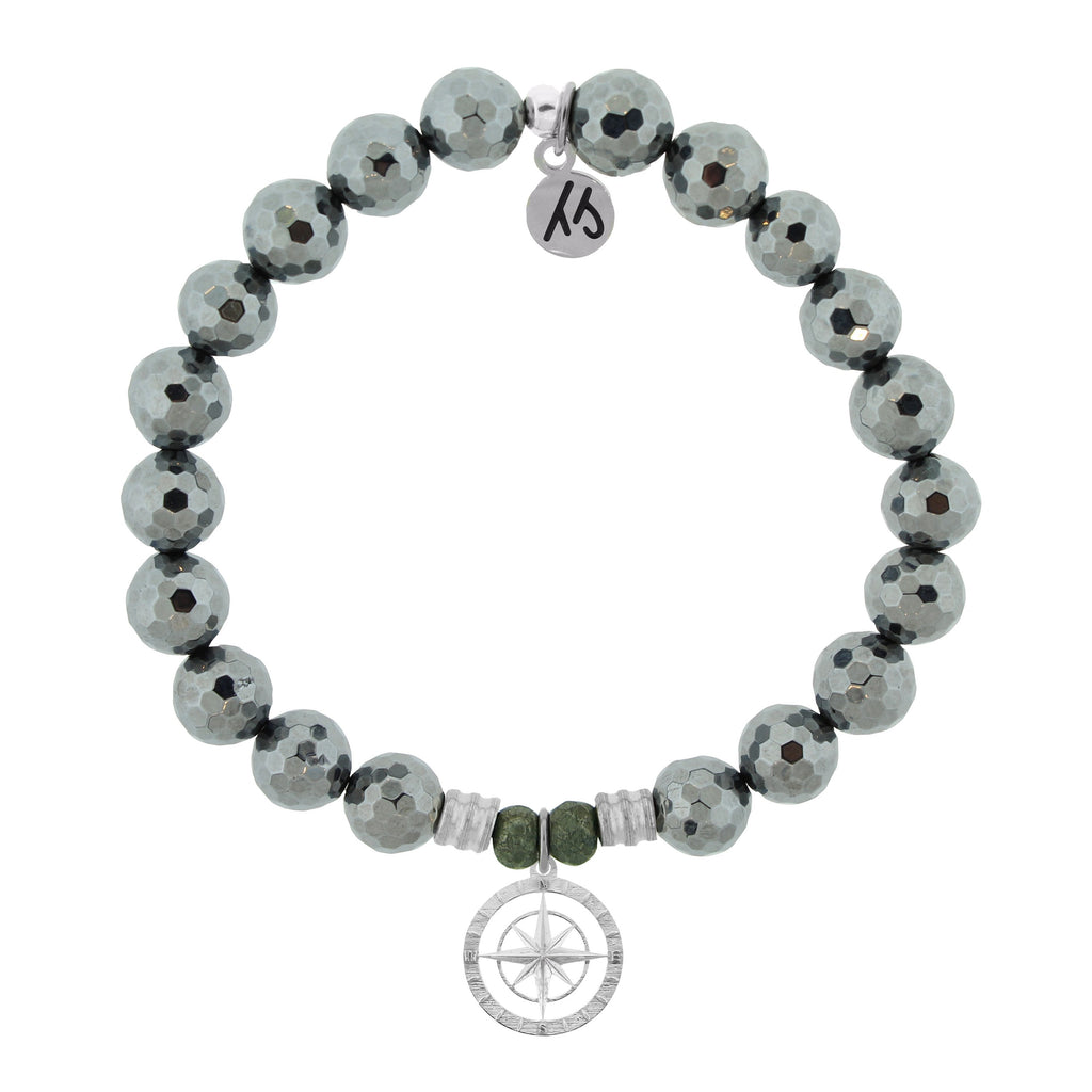 Terahertz Stone Bracelet with Compass Rose Sterling Silver Charm