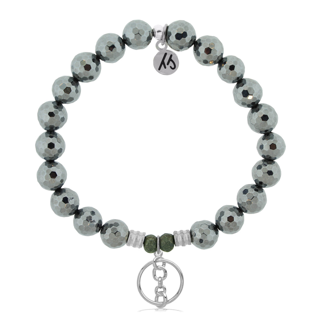 Terahertz Stone Bracelet with Connection Sterling Silver Charm