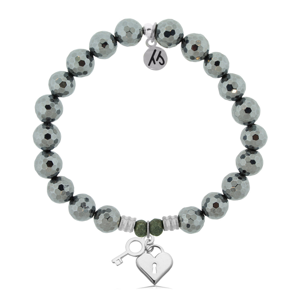 Terahertz Stone Bracelet with Key to my Heart Sterling Silver Charm