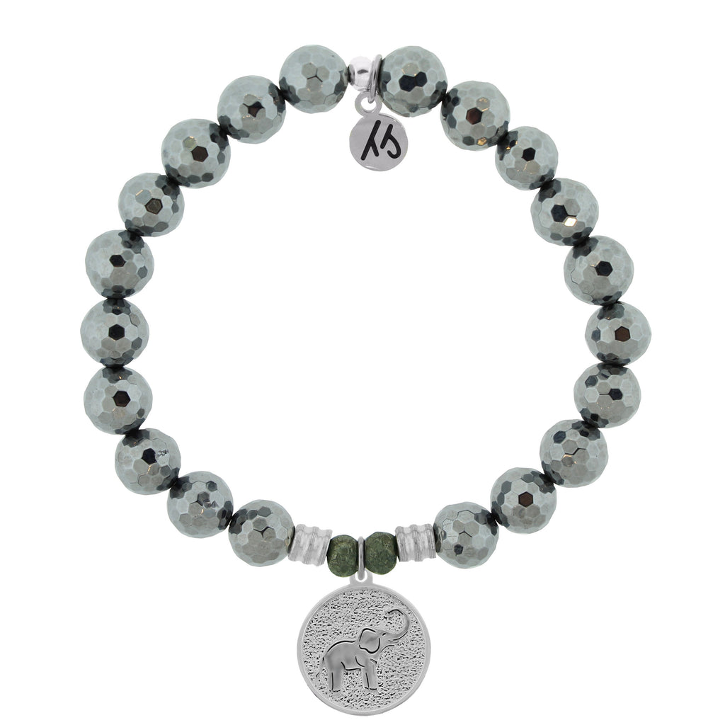 Terahertz Stone Bracelet with Lucky Elephant Sterling Silver Charm