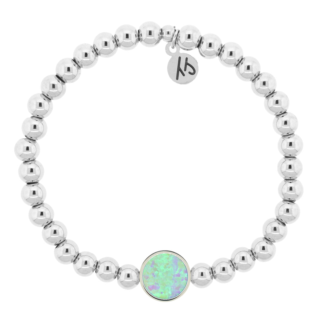 The Cape Bracelet Disc- Silver Steel with Natural Pink Opal Disc