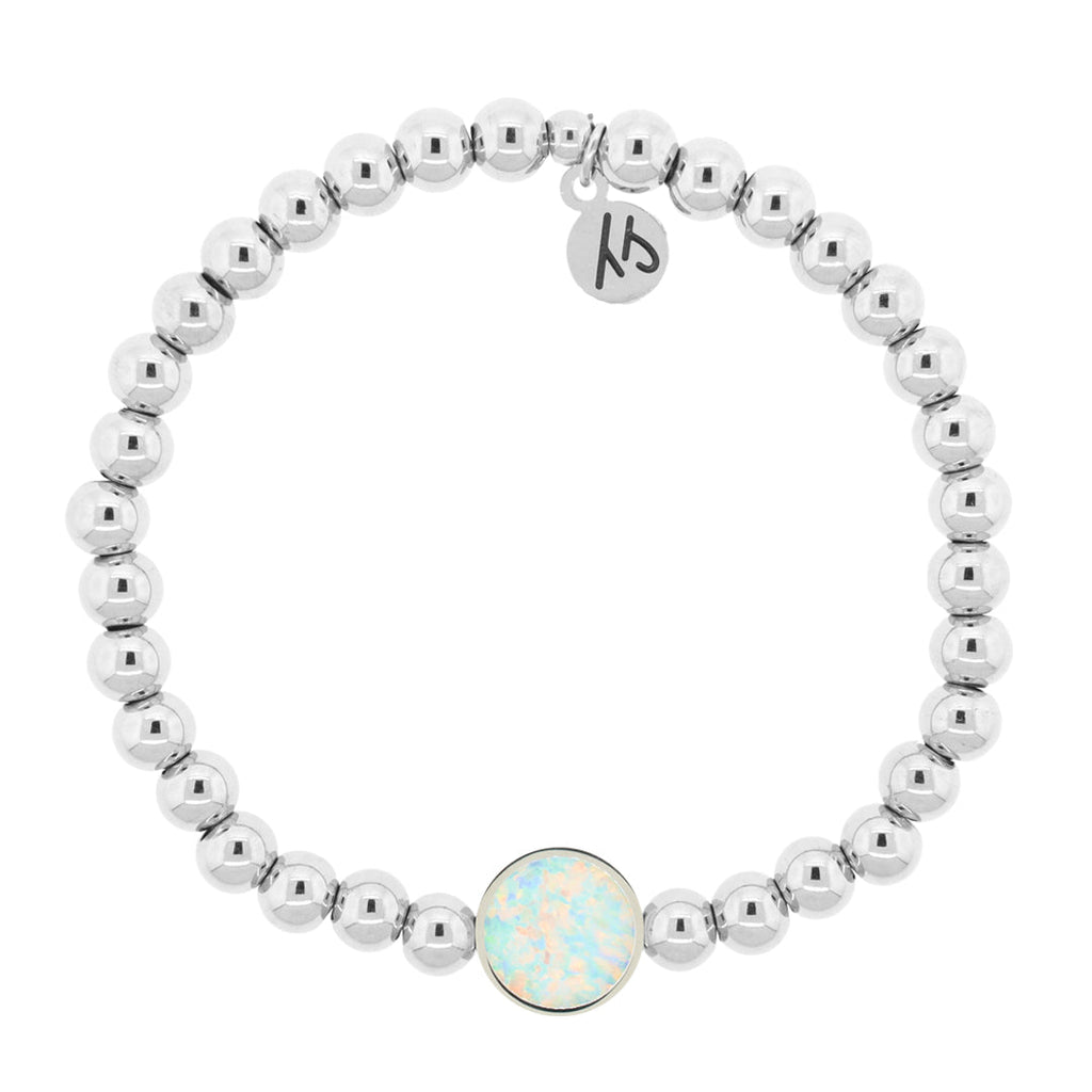 The Cape Bracelet Disc- Silver Steel with White Opal Disc