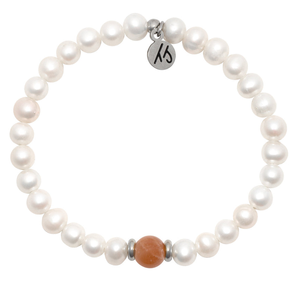 The Cape Bracelet- Pearl with Peach Moonstone Ball
