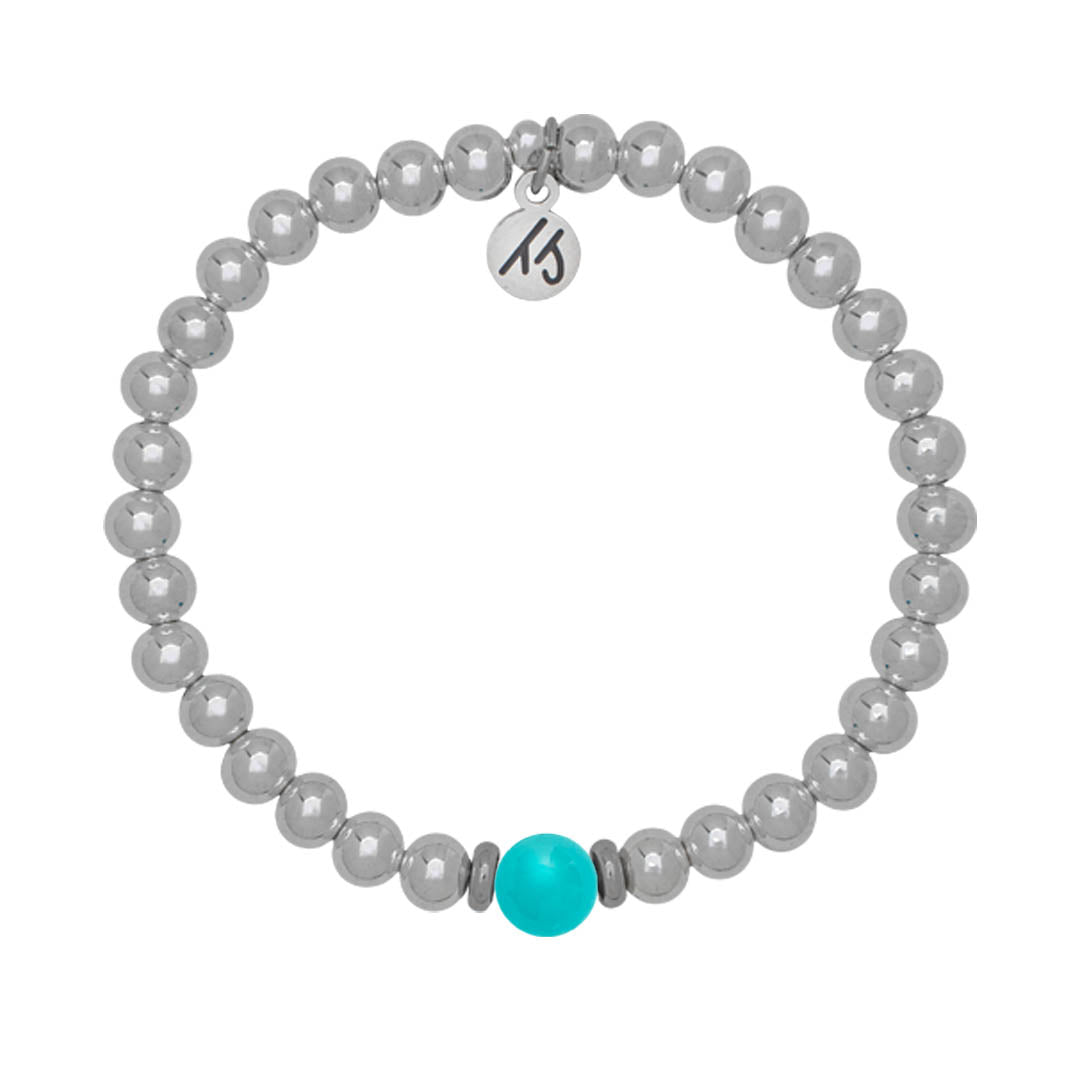 The Cape Bracelet - Silver Steel with Aqua Amazonite Ball