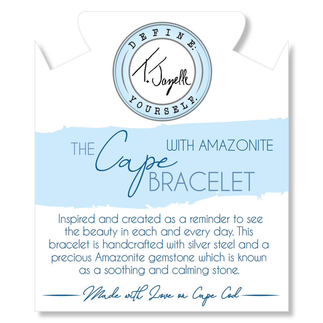 The Cape Bracelet - Silver Steel with Aqua Amazonite Ball