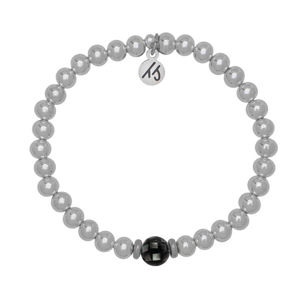 The Cape Bracelet - Silver Steel with Black Shell Ball