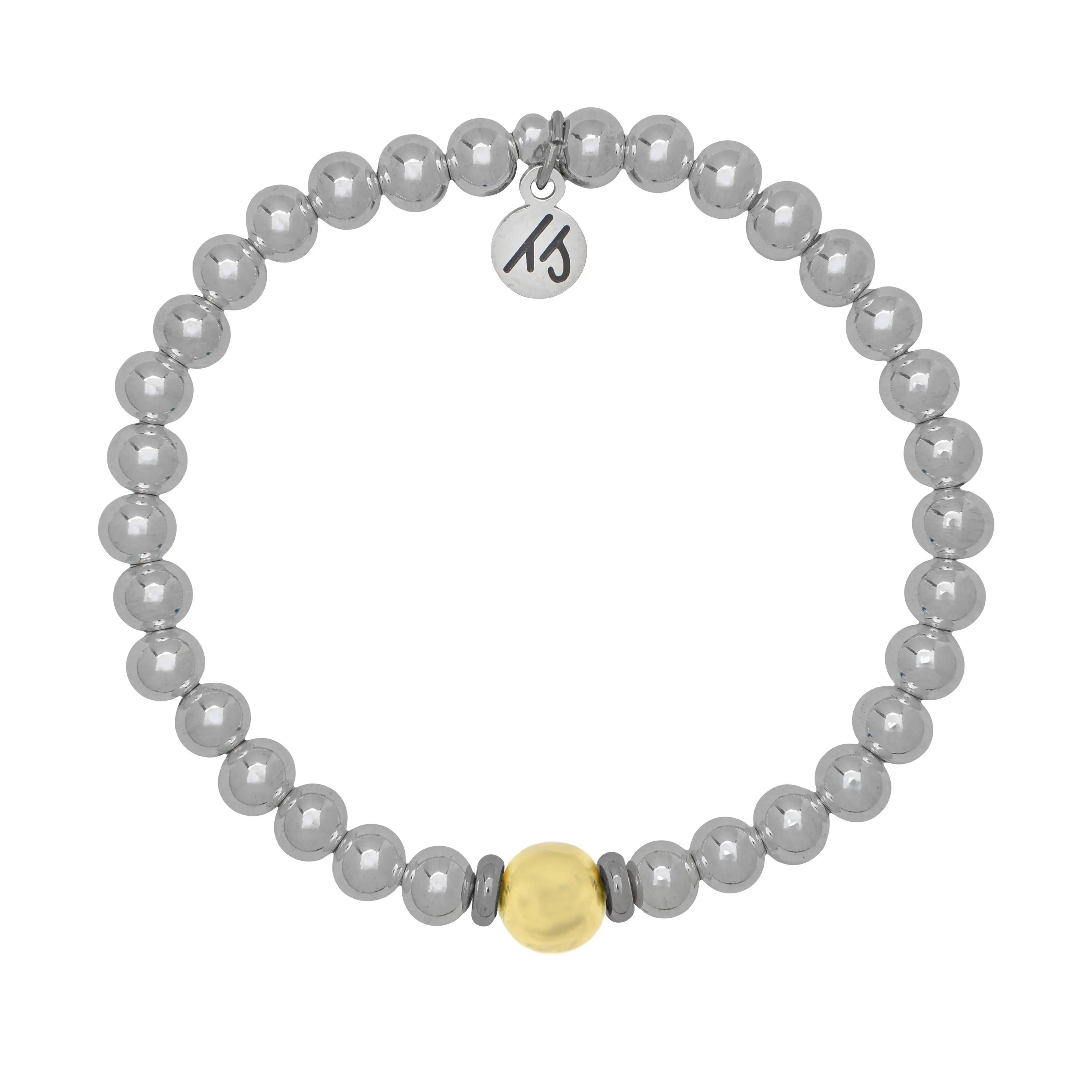 The Cape Bracelet - Silver Steel with Gold Ball