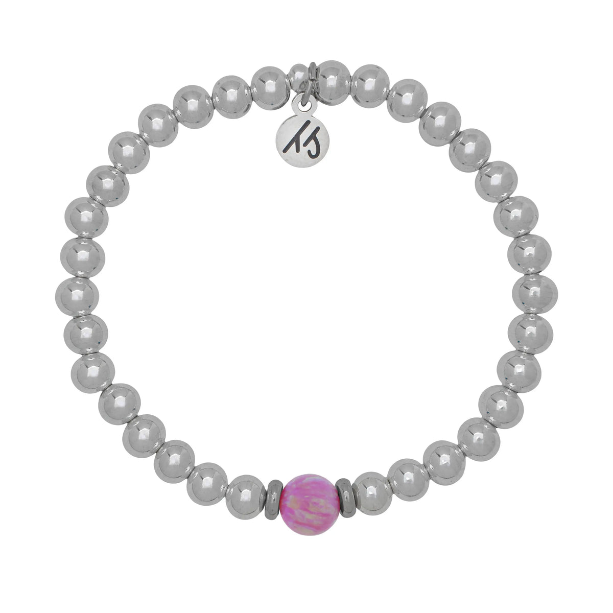 The Cape Bracelet - Silver Steel with Pink Opal Ball
