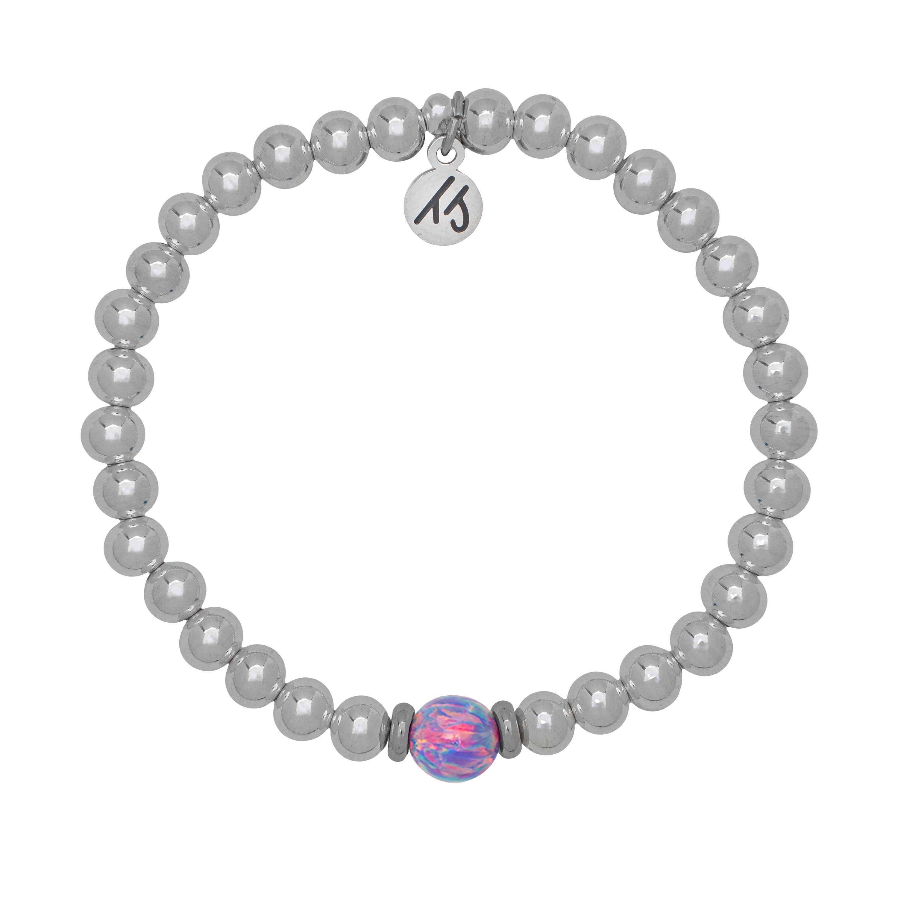 The Cape Bracelet - Silver Steel with Purple Opal Ball