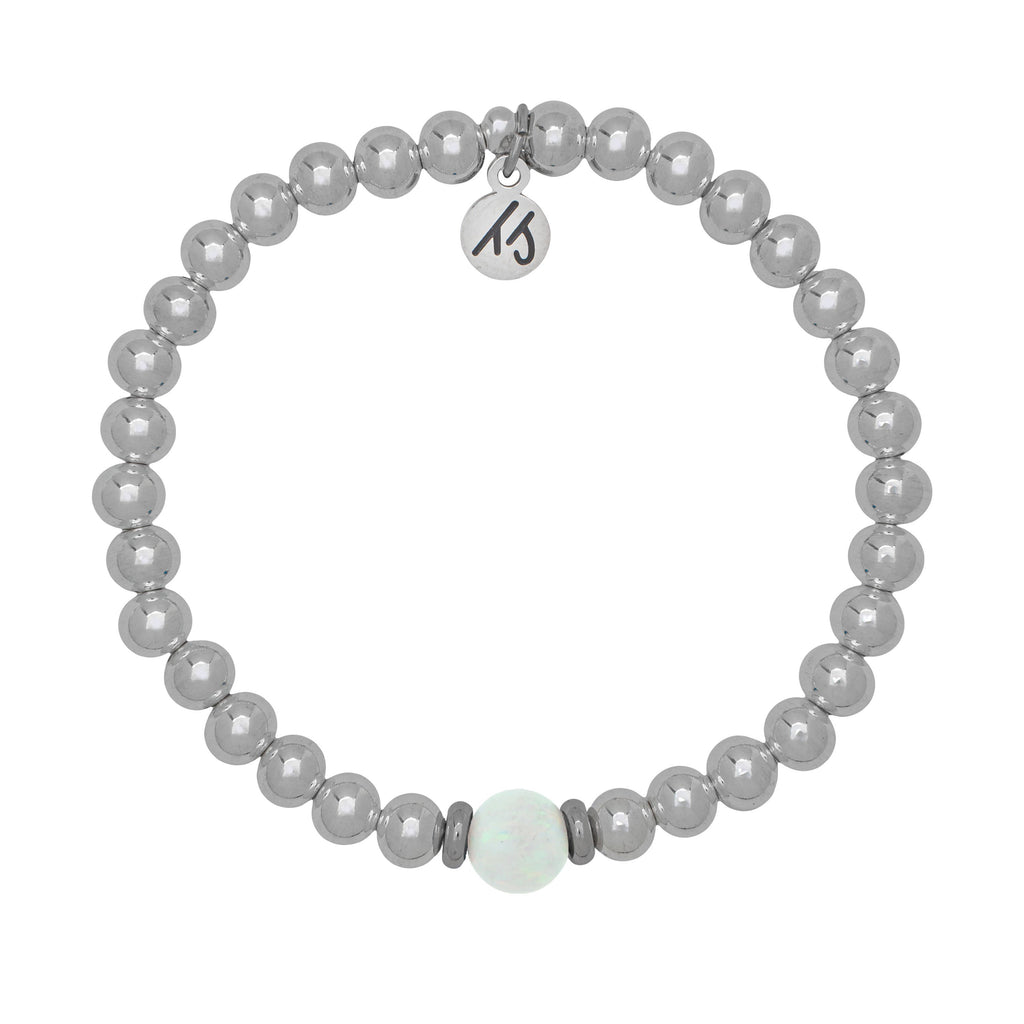 The Cape Bracelet - Silver Steel with White Opal Ball