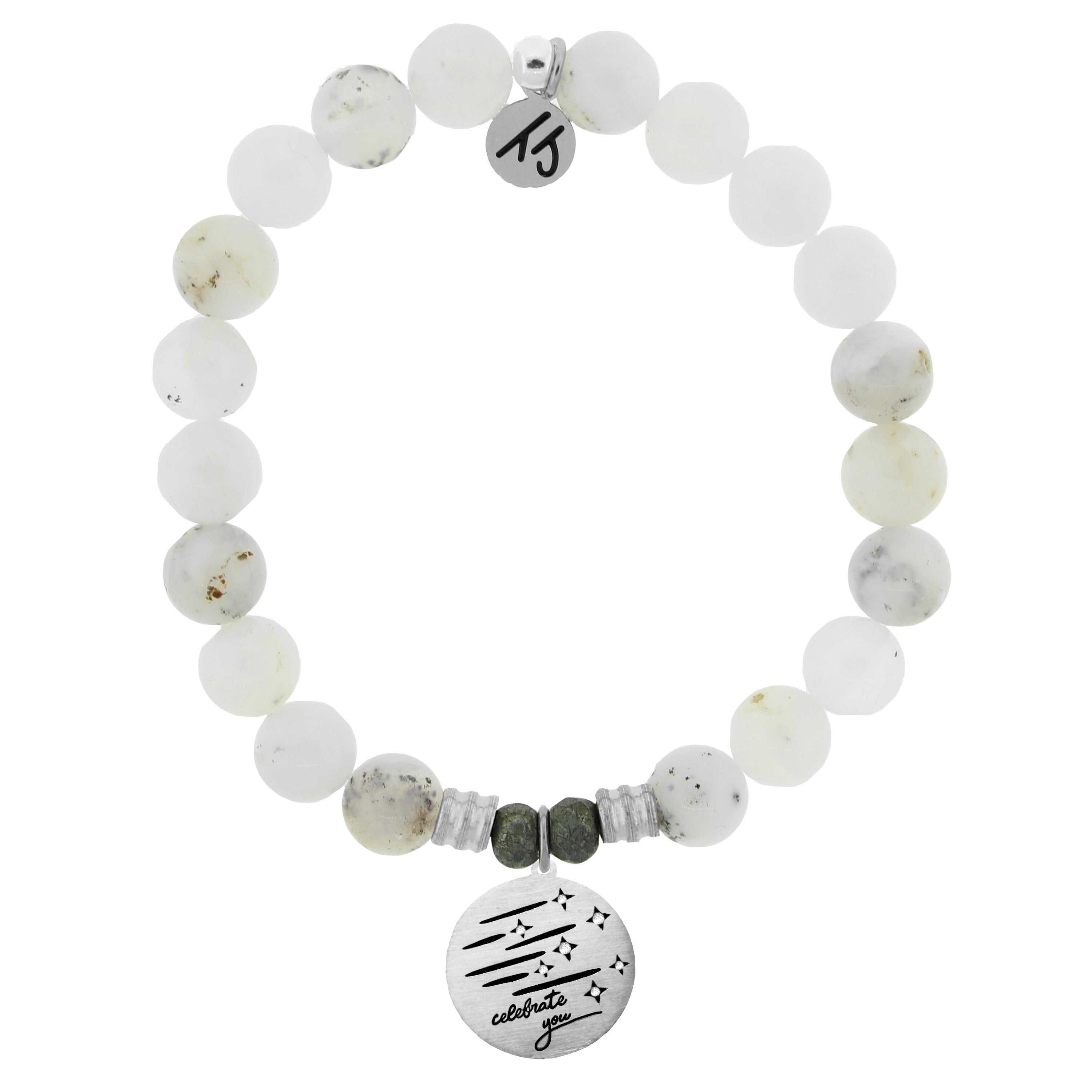 White Chalcedony Stone Bracelet with Birthday Wishes Sterling Silver Charm