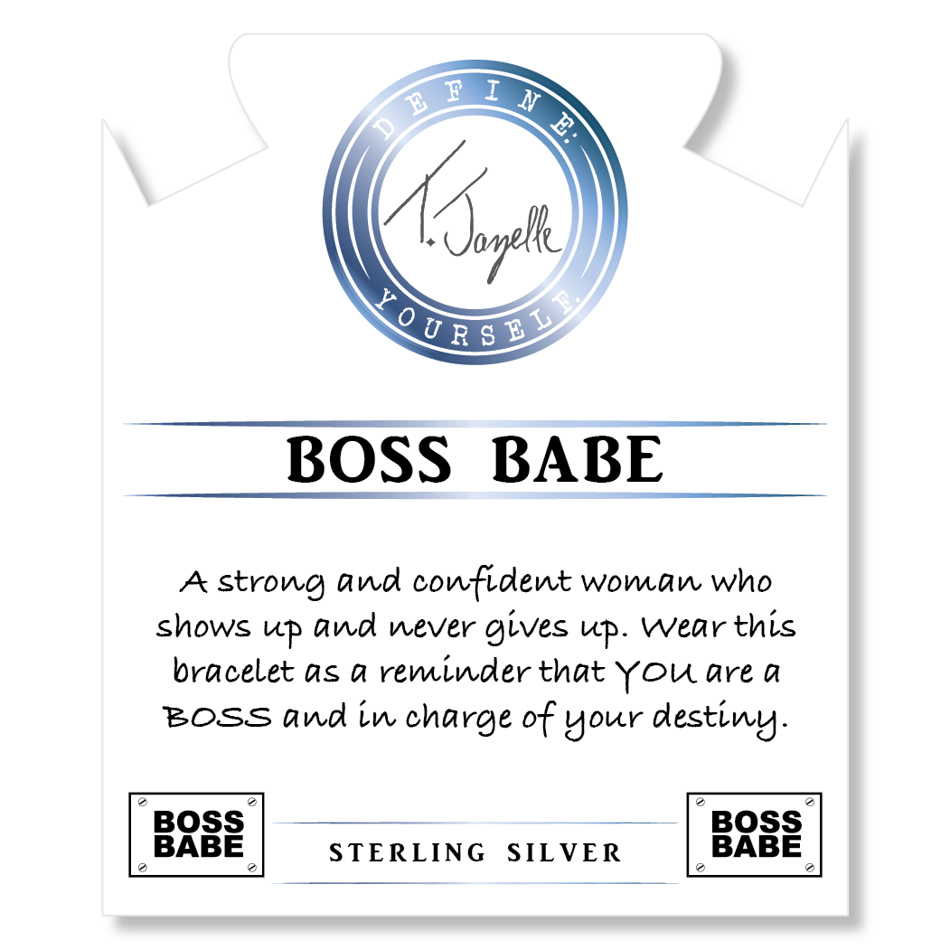 White Chalcedony Stone Bracelet with Boss Babe Sterling Silver Charm