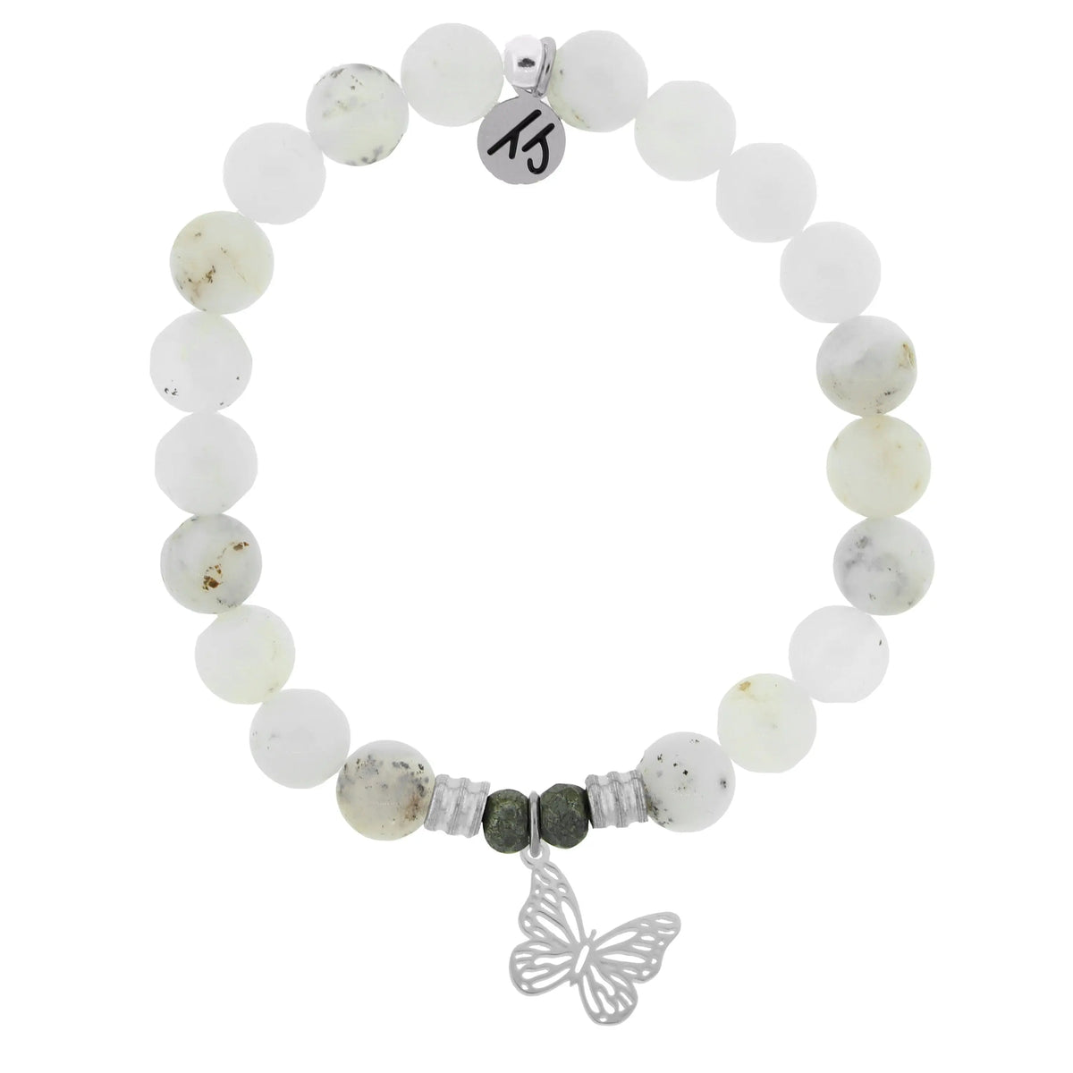 White Chalcedony Stone Bracelet with Butterfly Sterling Silver Charm