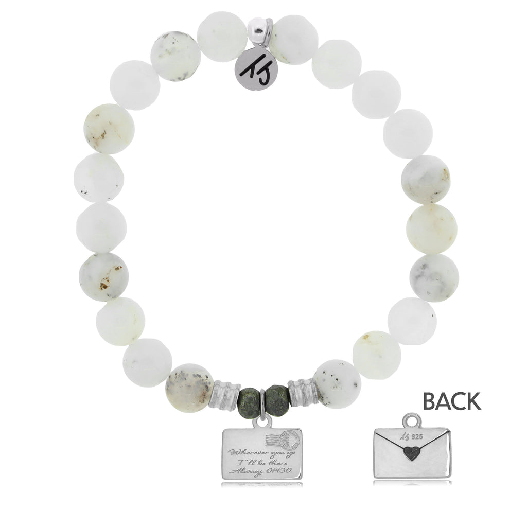 White Chalcedony Stone Bracelet with Love Letter Sterling Silver Charm