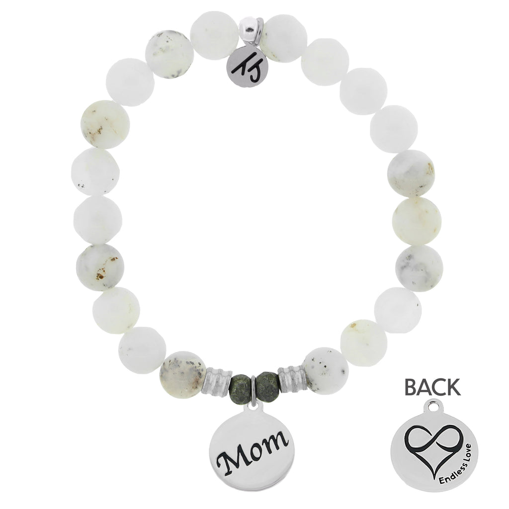 White Chalcedony Stone Bracelet with Mom Endless Love Sterling Silver Charm