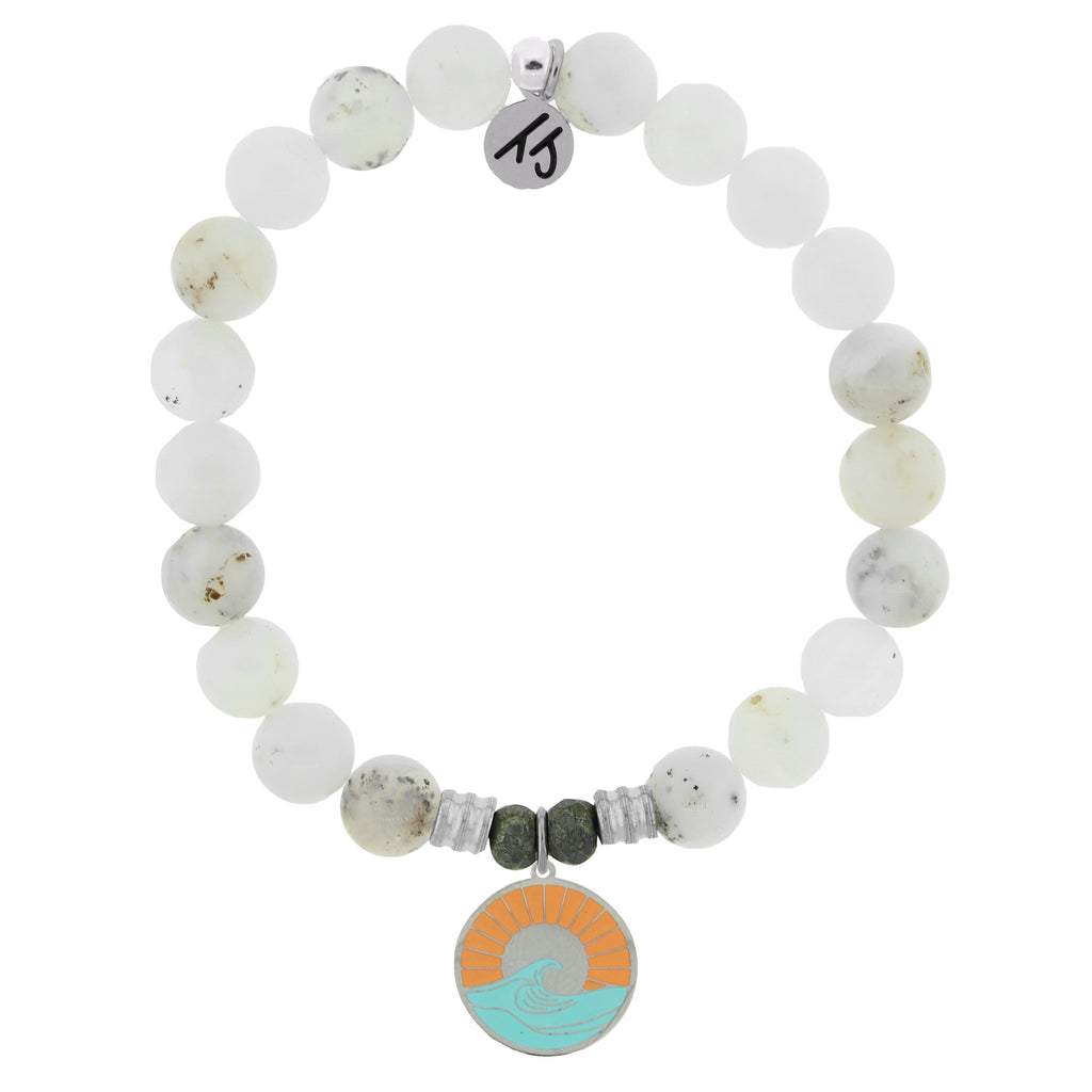 White Chalcedony Stone Bracelet with Paradise Sterling Silver Charm