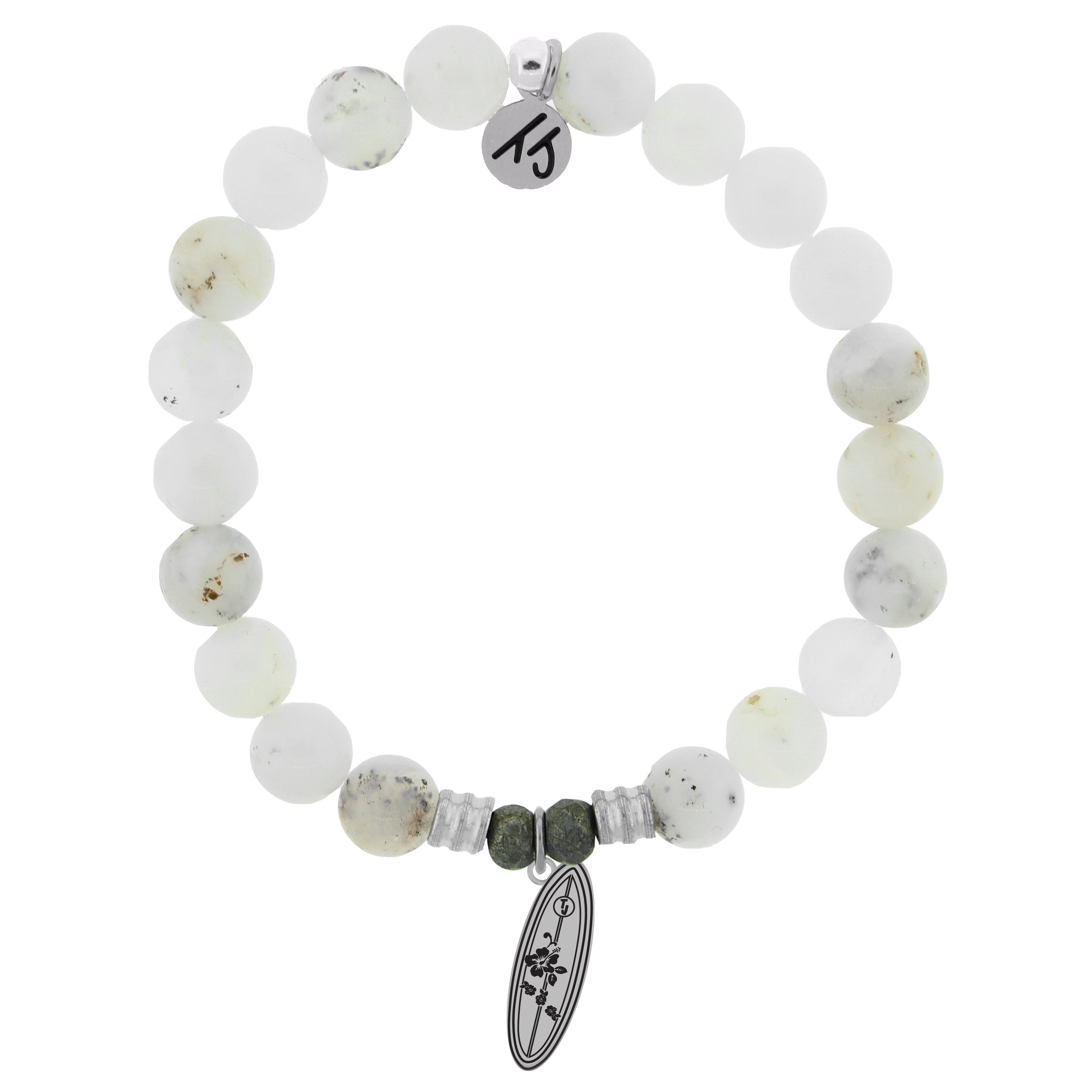 White Chalcedony Stone Bracelet with Ride the Wave Sterling Silver Charm