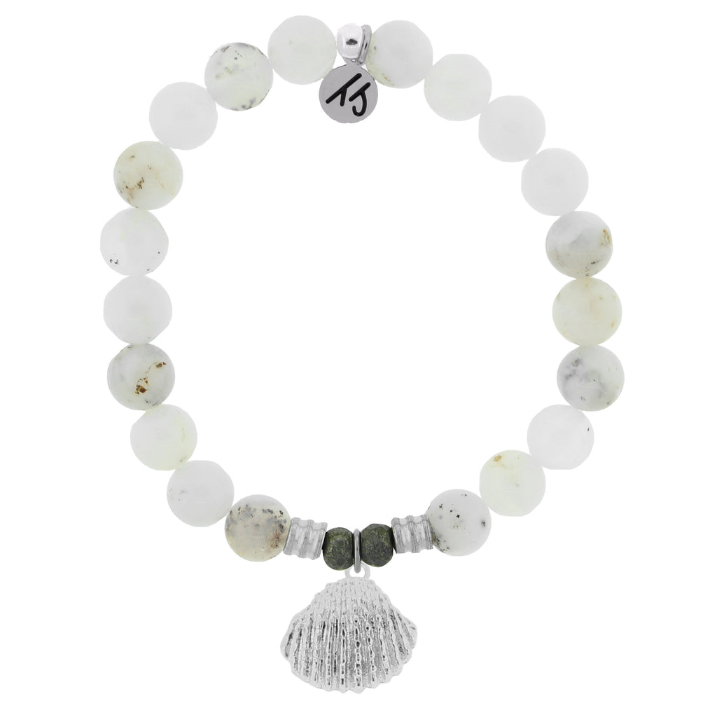 White Chalcedony Stone Bracelet with Seashell Sterling Silver Charm