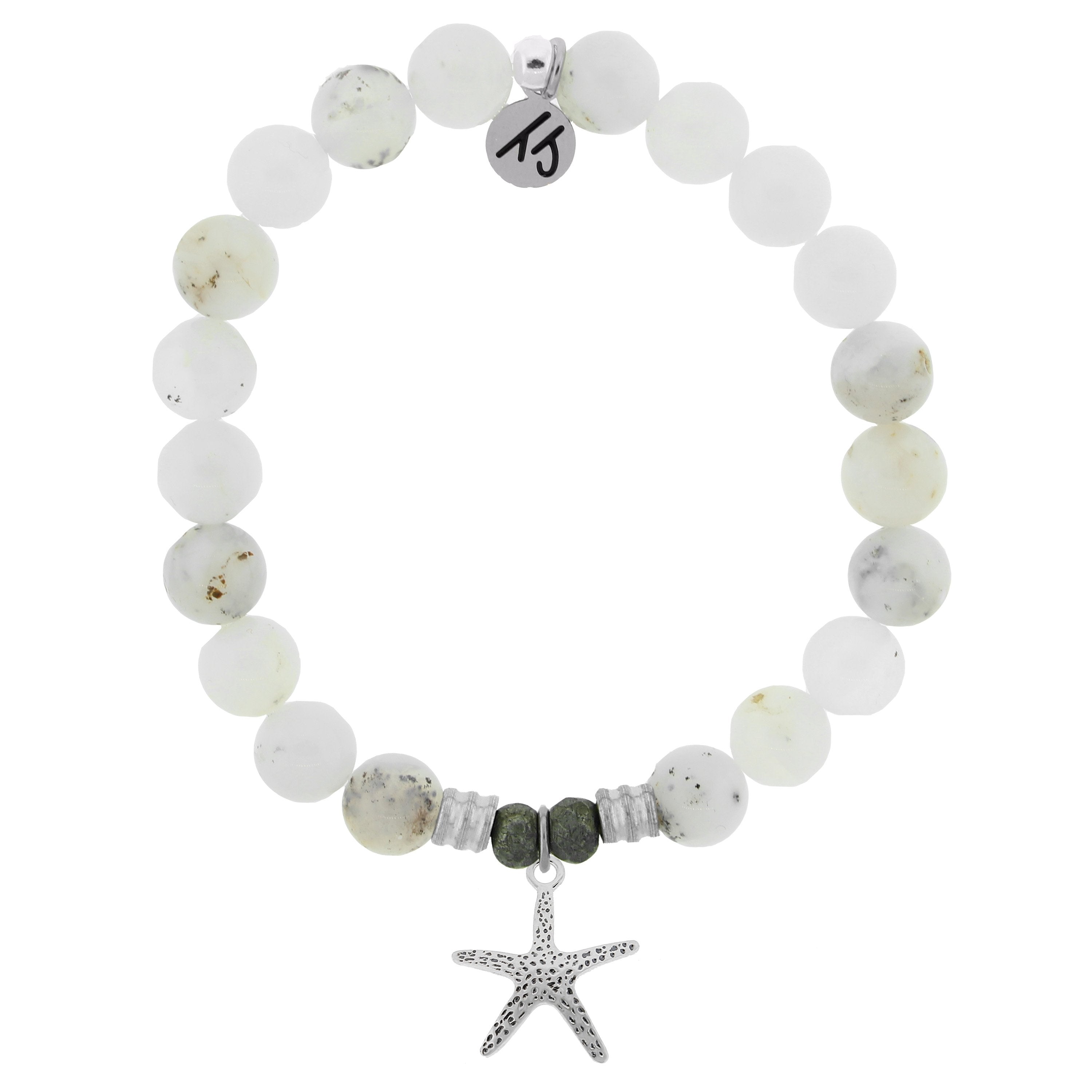 White Chalcedony Stone Bracelet with Starfish Sterling Silver Charm