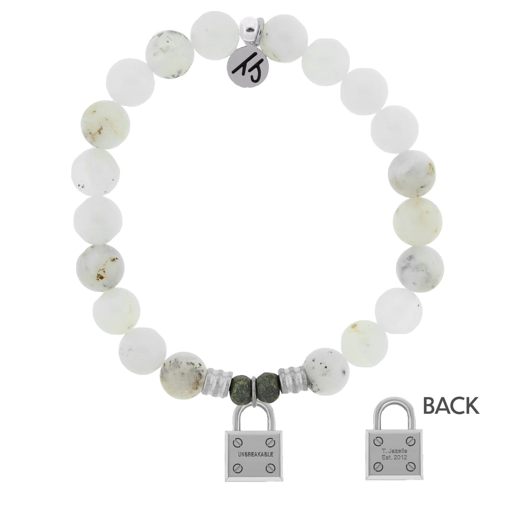 White Chalcedony Stone Bracelet with Unbreakable Sterling Silver Charm