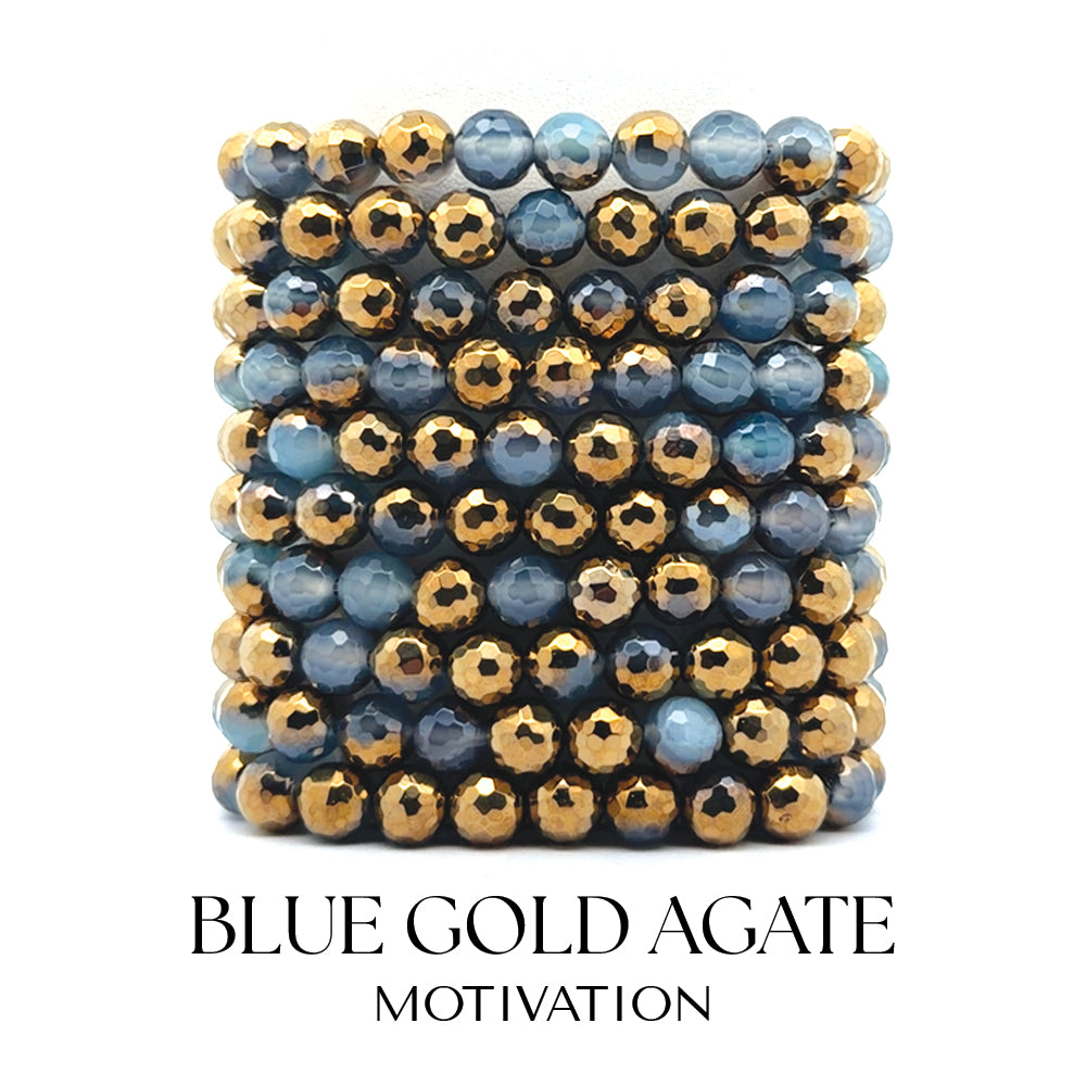 Blue Gold Agate Gemstone Bracelet Collection