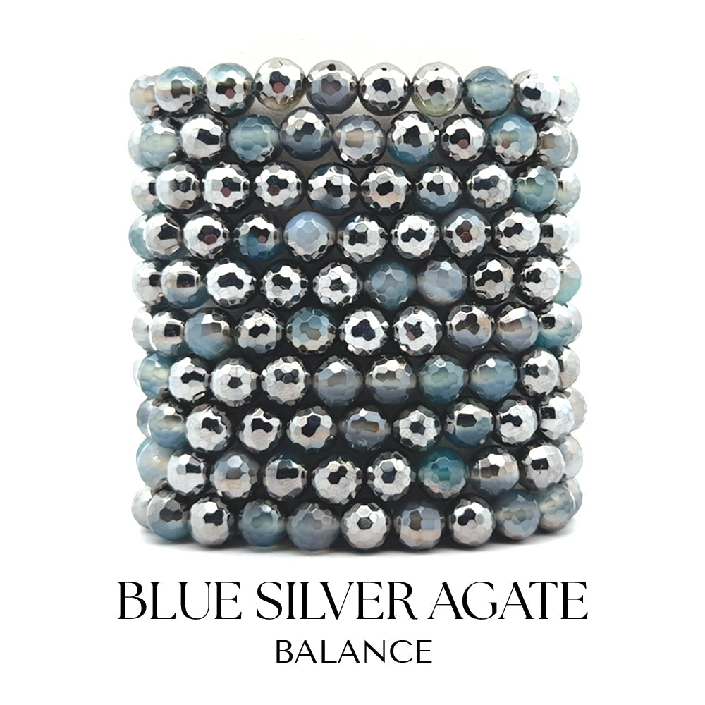 Blue Silver Agate Gemstone Bracelet Collection