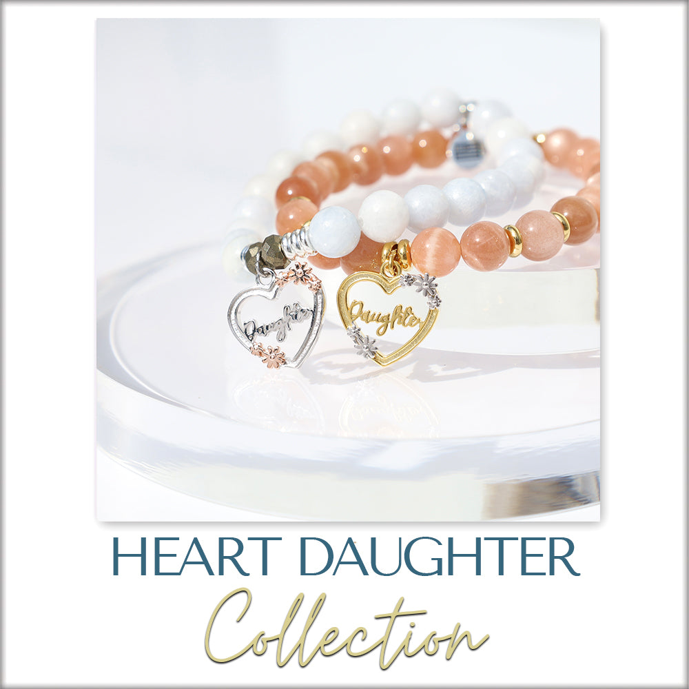 SILVER AND GOLD HEART DAUGHTER CHARM BRACELET COLLECTION