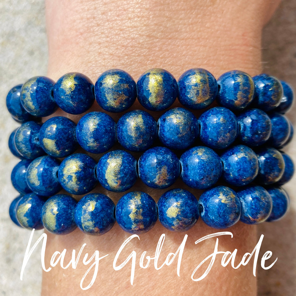 Gold Navy Jade Gemstone Bracelet Collection