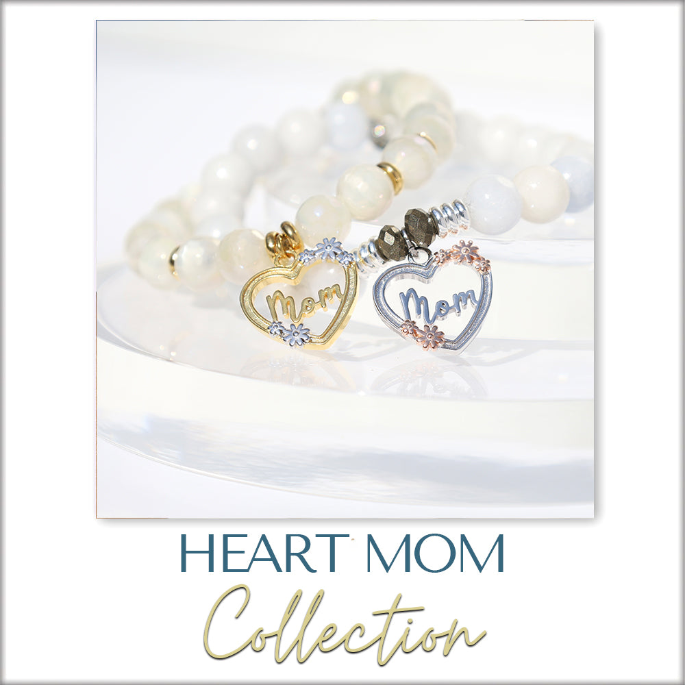 SILVER AND GOLD HEART MOM CHARM BRACELET COLLECTION