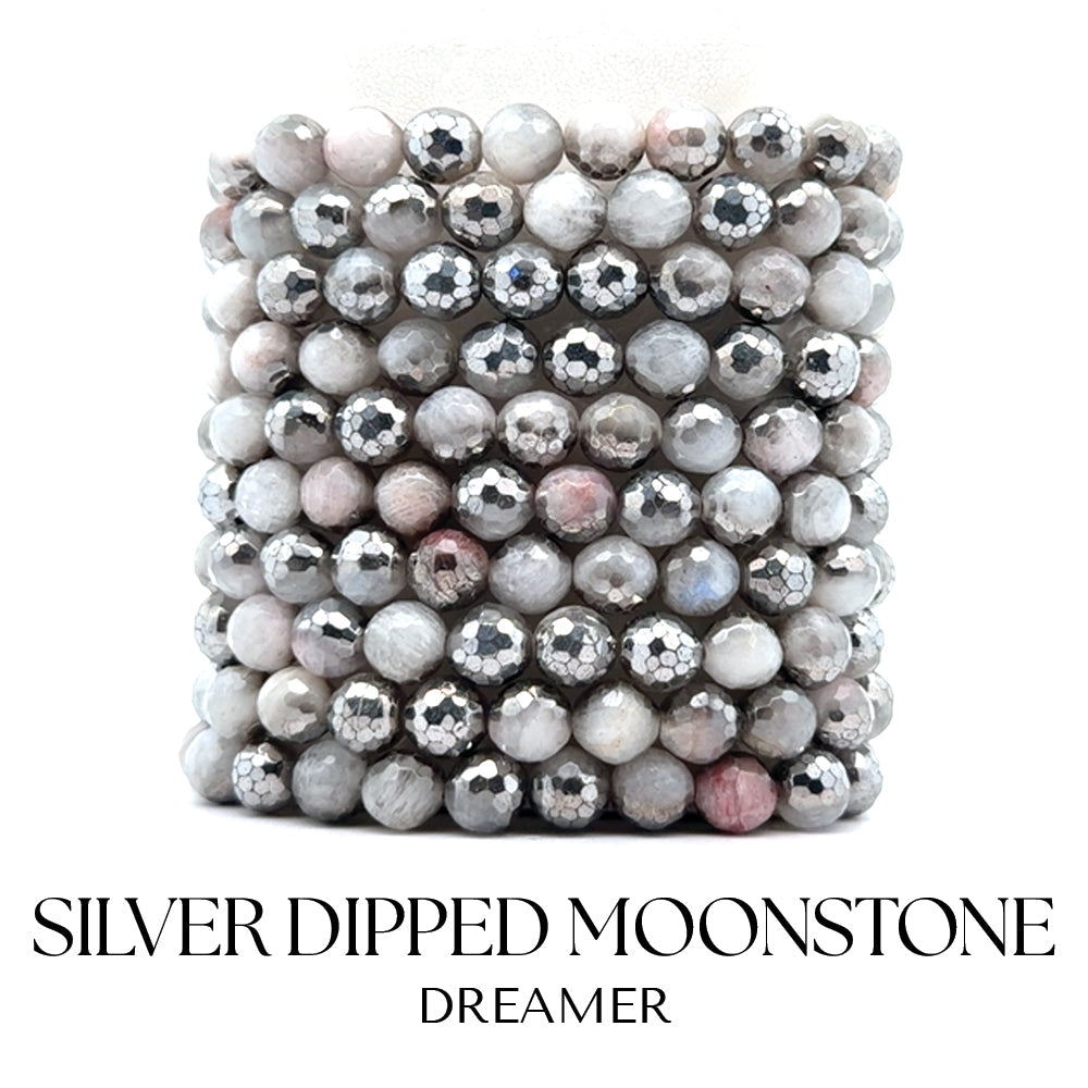 Silver Dipped White Moonstone Gemstone Bracelet Collection