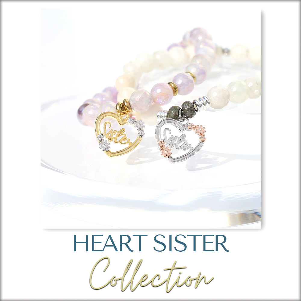 SILVER AND GOLD HEART SISTER CHARM BRACELET COLLECTION
