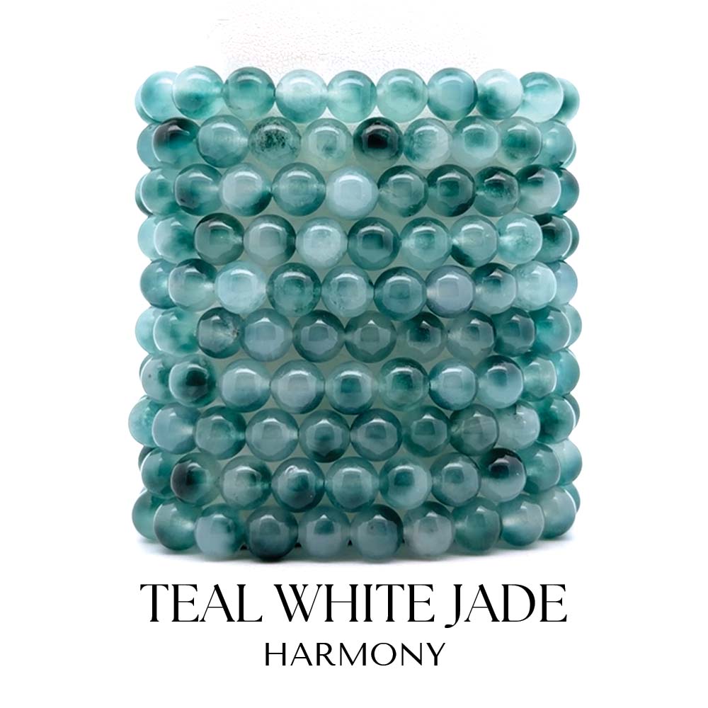 Teal White Jade Gemstone Bracelet Collection