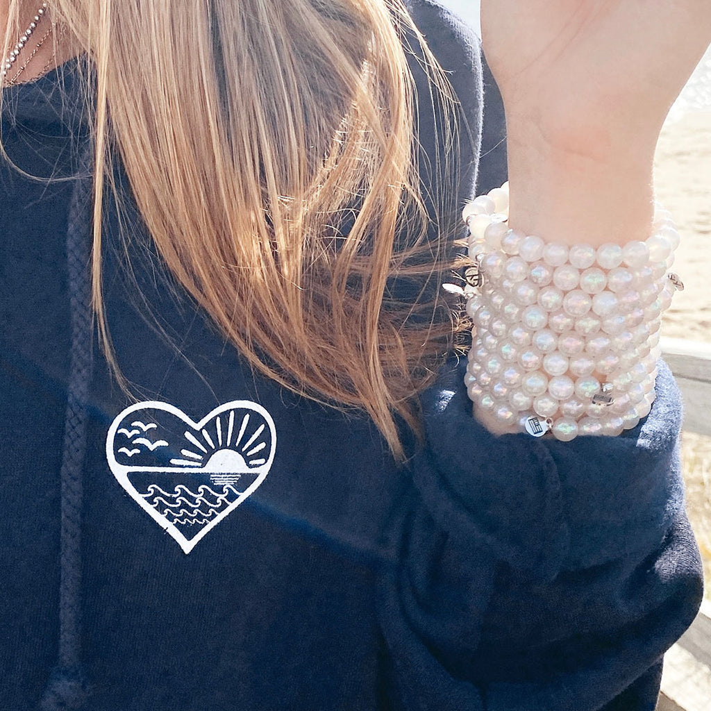 Navy Seas the Day Hoodie and Holiday White Agate Stacker