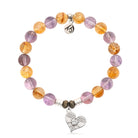 Amethyst Citrine Gemstone Bracelet with Angel Love Sterling Silver Charm