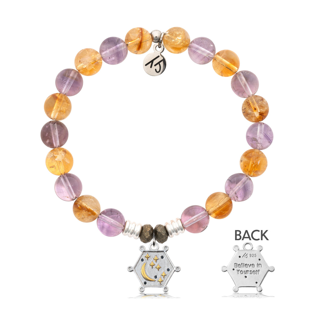 Amethyst Citrine Gemstone Bracelet with Believe in Yourself Sterling Silver Charm