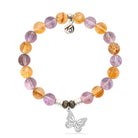 Amethyst Citrine Gemstone Bracelet with Butterfly Sterling Silver Charm