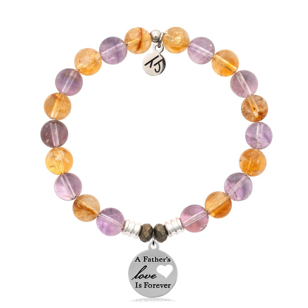 Amethyst Citrine Gemstone Bracelet with Father's Love Sterling Silver Charm