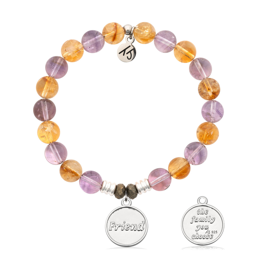 Amethyst Citrine Gemstone Bracelet with Friend the Family Sterling Silver Charm