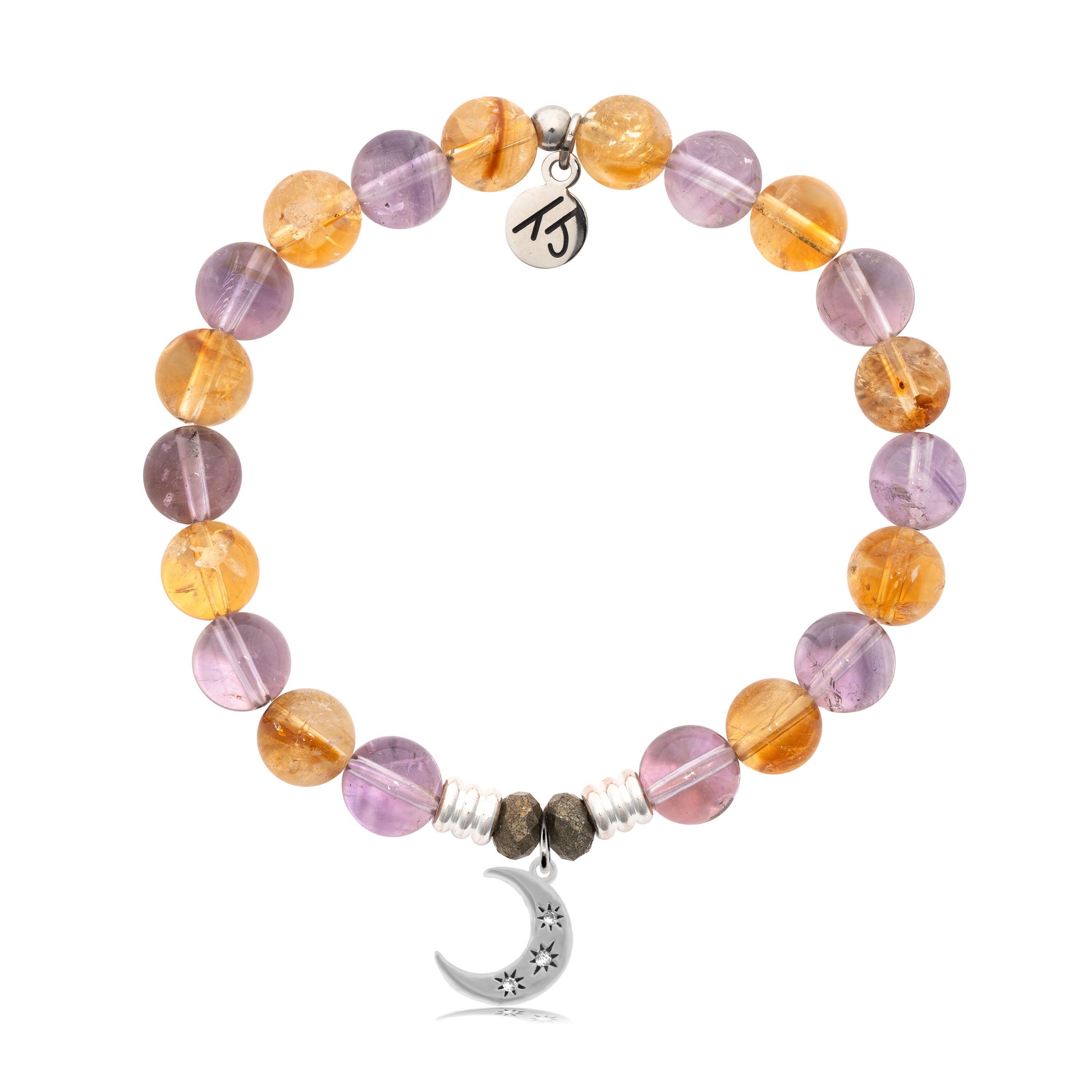 Amethyst Citrine Gemstone Bracelet with Friendship Stars Sterling Silver Charm