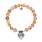 Amethyst Citrine Gemstone Bracelet with Heart of Angels Sterling Silver Charm